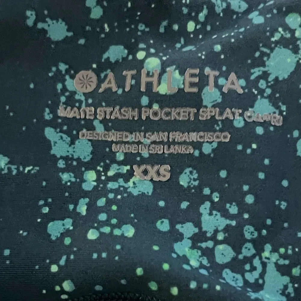 Athleta Ultimate Stash Pocket Splatter Capri Oceanic Teal Size XXS